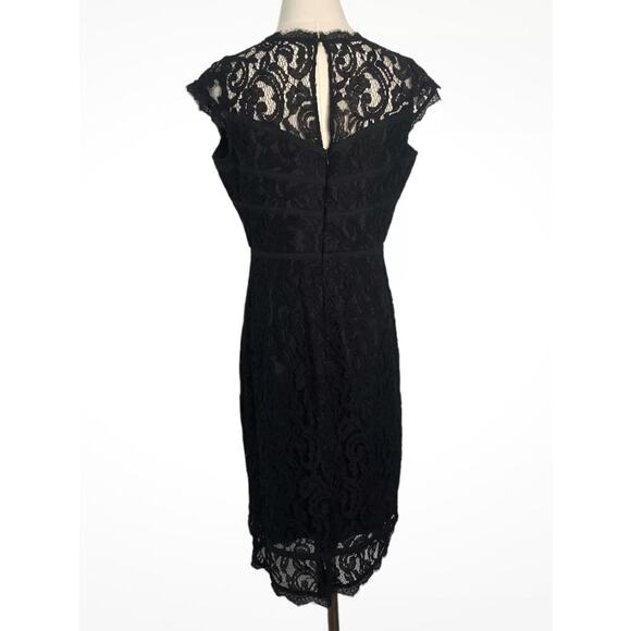 Adrianna Papell Dress Womens 6 Black Sheer Eyelash Lace Overlay V-Neck Sheath - Picture 2 of 10